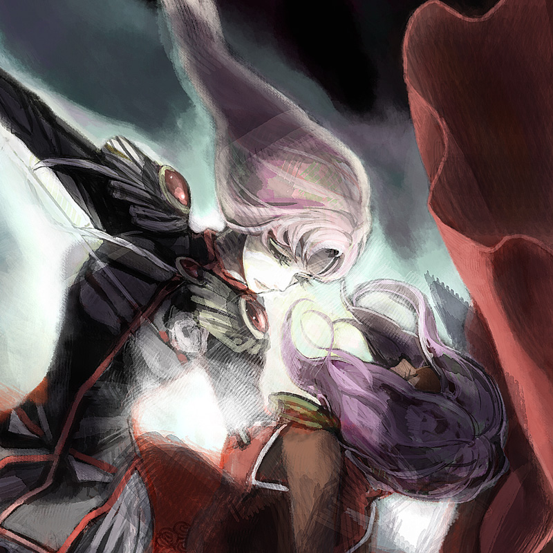 aki (pixiv364057), hiroaki (angie), himemiya anthy, tenjou utena, shoujo kakumei utena, bad id, bad pixiv id, 1990s (style), 2girls, aiguillette, black hair, blonde hair, epaulettes, floating hair, glowing, long sleeves, military, military uniform, multiple girls, retro artstyle, veil, wind