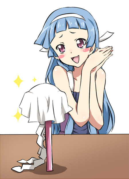 maruki (punchiki), nagi, kannagi, bad id, bad pixiv id, 00s, blue hair, blunt bangs, blush, hairband, long hair