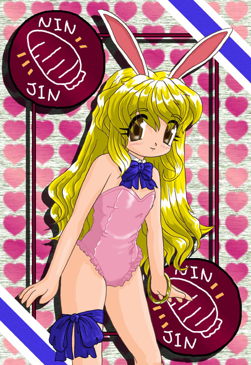 pekepeke, original, 1girl, animal ears, bare legs, blonde hair, brown eyes, fake animal ears, female focus, flat chest, long hair, playboy bunny, rabbit ears, solo