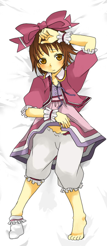 ppsp0305, karol capel, karol capel (girly), tales of (series), tales of vesperia, bad id, bad pixiv id, long image, tall image, 00s, 1boy, bloomers, bow, crossdressing, crossdressing (mtf), dress, male focus, official alternate costume, pink bow, ribbon, single sock, socks, solo, trap, underwear, white background, white bloomers
