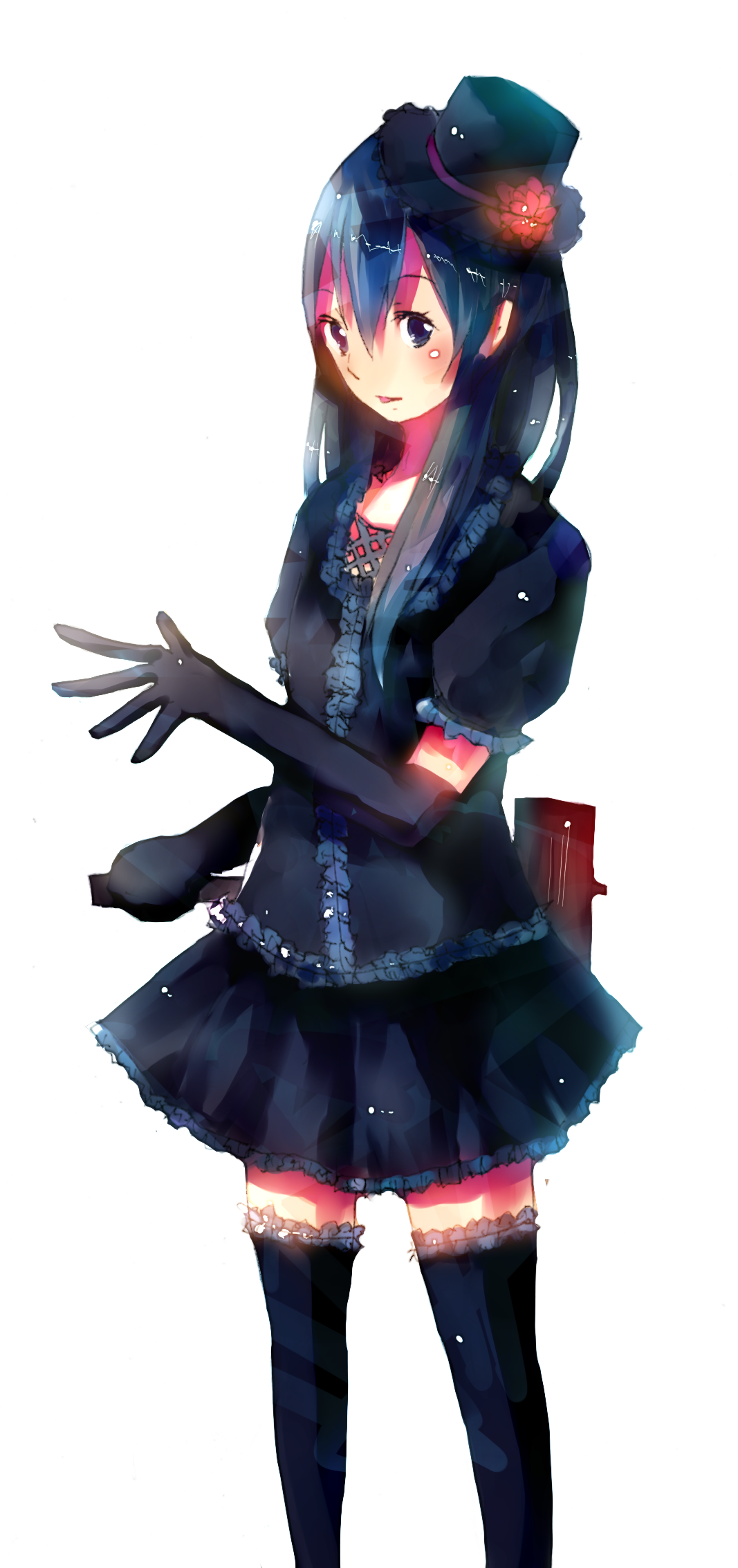 tsuchiya akira, watahi, yuuki kei, moyashimon, bad id, bad pixiv id, highres, blue eyes, blue hair, blush, crossdressing, crossdressing (mtf), gloves, hat, male focus, mallet, solo, thighhighs, trap, zettai ryouiki