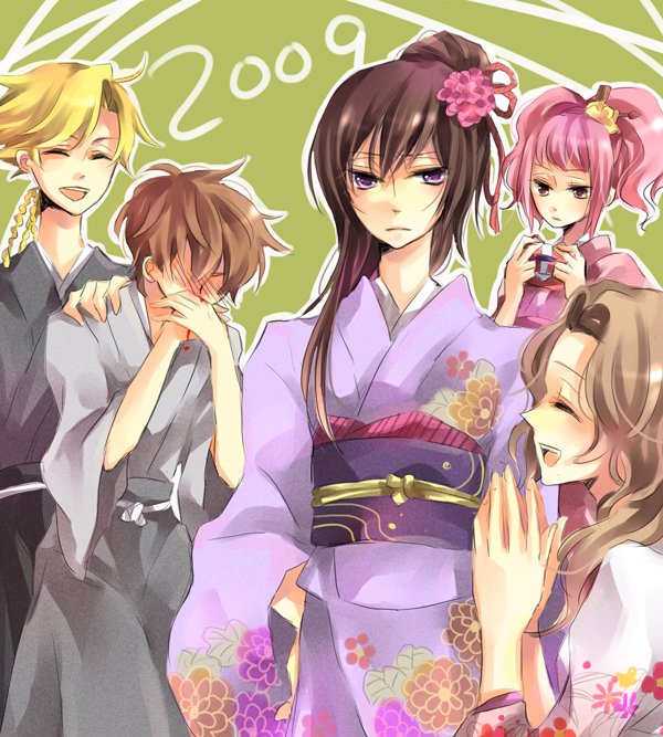 karu, yuzuki karu, anya alstreim, gino weinberg, kururugi suzaku, luluko, nunnally vi britannia, code geass, bad id, bad pixiv id, gender request, 00s, 2009, 2boys, 3girls, blood, crossdressing, genderswap, multiple boys, multiple girls, nosebleed