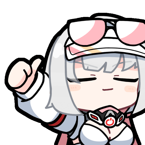 acomu414, marlene (black survival), black survival, eternal return: black survival, animated, animated gif, 1girl, black-framed eyewear, breasts, cleavage, closed eyes, closed mouth, detached sleeves, eyewear on head, grey hair, long sleeves, medium breasts, multicolored hair, outstretched arm, pink-tinted eyewear, pink hair, power symbol, puffy long sleeves, puffy sleeves, simple background, solo, sparkle, sunglasses, thumbs up, tinted eyewear, transparent background, two-tone hair, upper body, visor cap, white sleeves