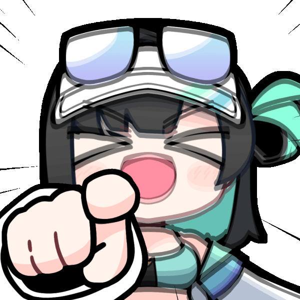 acomu414, debi (black survival), black survival, eternal return: black survival, animated, animated gif, > <, 1girl, :d, black-framed eyewear, black hair, blue hair, blush stickers, breasts, chibi, closed eyes, emphasis lines, eyewear on head, facing viewer, jacket, laughing, long sleeves, medium breasts, multicolored hair, open clothes, open jacket, open mouth, pointing, pointing at viewer, puffy long sleeves, puffy sleeves, simple background, smile, solo, sunglasses, transparent background, two-tone hair, upper body, visor cap, white jacket, xd