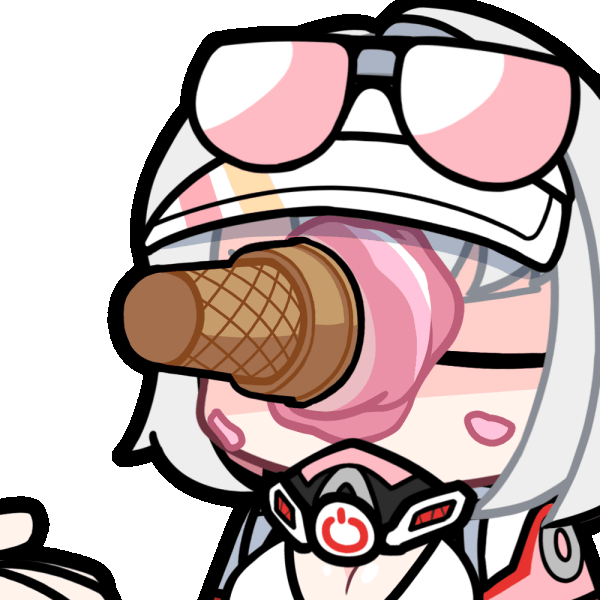acomu414, marlene (black survival), black survival, eternal return: black survival, animated, animated gif, 2girls, anger vein, black-framed eyewear, breasts, chibi, cleavage, closed eyes, eyewear on head, food, food on face, grey hair, ice cream, ice cream cone, medium breasts, multicolored hair, multiple girls, pink-tinted eyewear, pink hair, power symbol, simple background, solo focus, sunglasses, tinted eyewear, transparent background, two-tone hair, upper body
