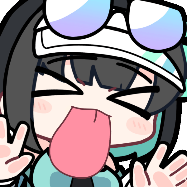 acomu414, debi (black survival), black survival, eternal return: black survival, animated, animated gif, > <, 1girl, against fourth wall, bare shoulders, black-framed eyewear, blue hair, blush stickers, breasts, chibi, cleavage, closed eyes, closed mouth, eyewear on head, fourth wall, hands up, licking screen, medium breasts, multicolored hair, solo, sunglasses, tongue, tongue out, transparent background, two-tone hair, visor cap