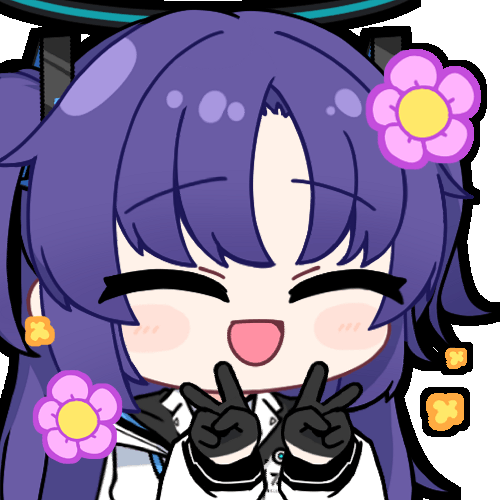 acomu414, yuuka (blue archive), blue archive, animated, animated gif, lowres, 1girl, :d, black gloves, black halo, black jacket, blue halo, closed eyes, collared shirt, double v, flower, gloves, halo, jacket, long hair, mechanical halo, multicolored halo, open mouth, purple hair, shirt, simple background, smile, solo, transparent background, two-tone halo, two side up, v, white jacket, white shirt