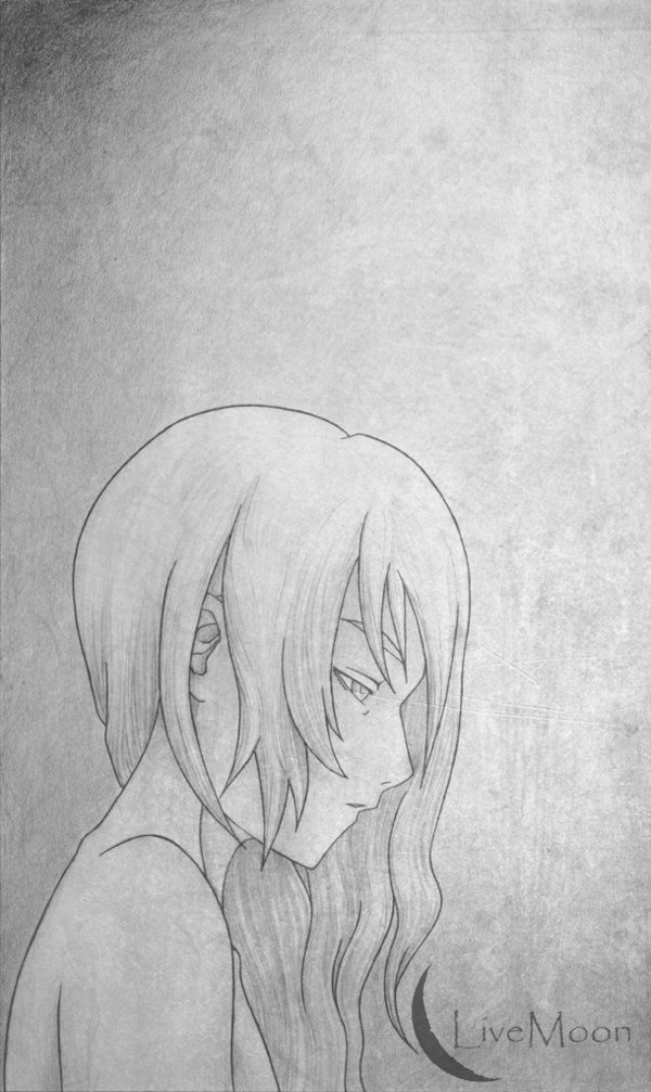 livemoon, meri, original, traditional media, 1girl, dark, female focus, greyscale, long hair, monochrome, solo