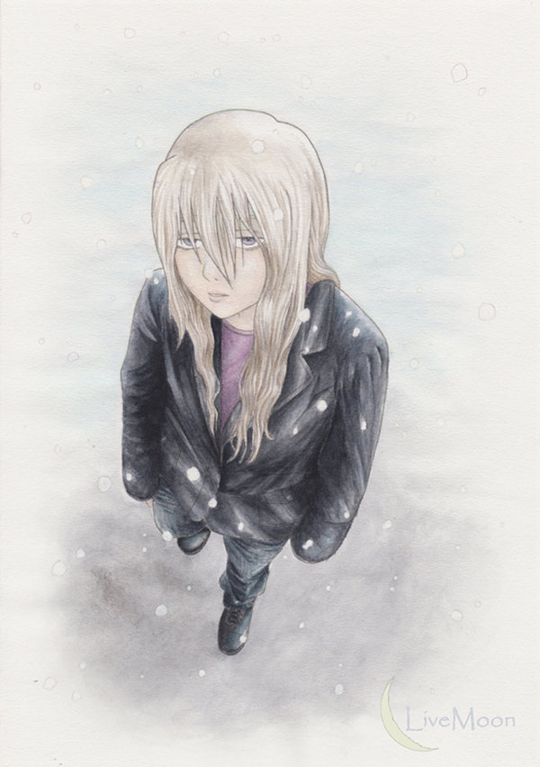 livemoon, meri, original, tagme, grey eyes, long hair, male focus, snow, solo