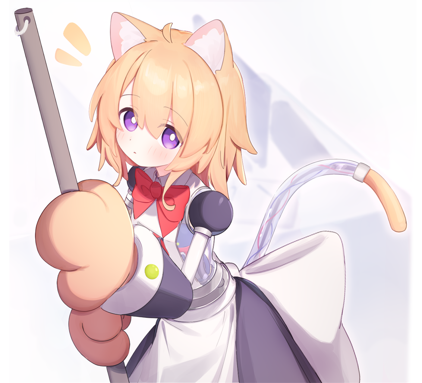 riya (01214), original, commission, highres, pixiv commission, 1girl, animal ears, animal hands, bow, cat ears, cat tail, looking at viewer, purple eyes, solo, tail