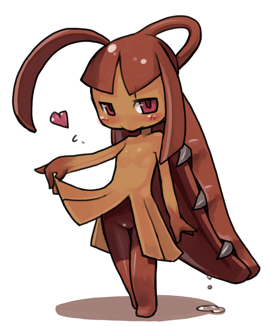 masha, mawile, nintendo, pokemon, 1girl, :>, costume, female focus, furry, gen 3 pokemon, heart, personification, pokemon (creature), simple background, skirt, solo, white background