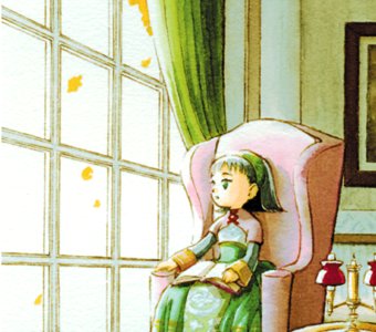 dia, dia (bokujou monogatari), harvest moon, harvest moon save the homeland, lowres, 1girl, armchair, black hair, book, chair, female focus, hairband, indoors, looking outside, open book, short hair, sitting, solo, window