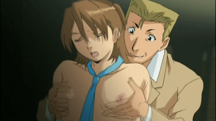 iizuka mika, ishino kachi, panchira teacher, animated, animated gif, anime screenshot, 00s, 1boy, 1girl, between breasts, black eyes, blonde hair, breasts, brown hair, closed eyes, clothed male nude female, flat chest, grabbing another's breast, grabbing from behind, groping, hetero, implied sex, implied vaginal, molestation, motion blur, naughty face, necktie, nipples, nude, open mouth, school uniform, short hair, short twintails, smirk, twintails