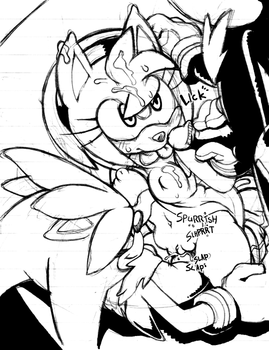 aku tojyo, amy rose, shadow the hedgehog, silver the hedgehog, sega, sonic (series), 1girl, 2boys, covered erect nipples, cum, cum on hair, furry, group sex, licking, monochrome, multiple boys, oral, rape, sex, solo focus