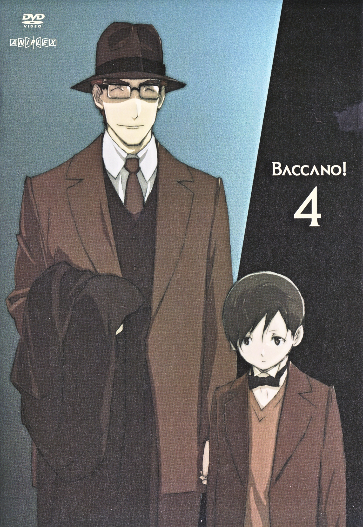 czeslaw meyer, maiza avaro, baccano!, highres, official art, scan, 00s, 2boys, cover, dvd cover, gradient background, hat, male focus, multiple boys
