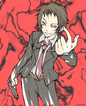 inaba (pixiv378853), katsuma inaba, adachi tooru, atlus, persona, persona 4, lowres, spoilers, gun, male focus, solo, weapon