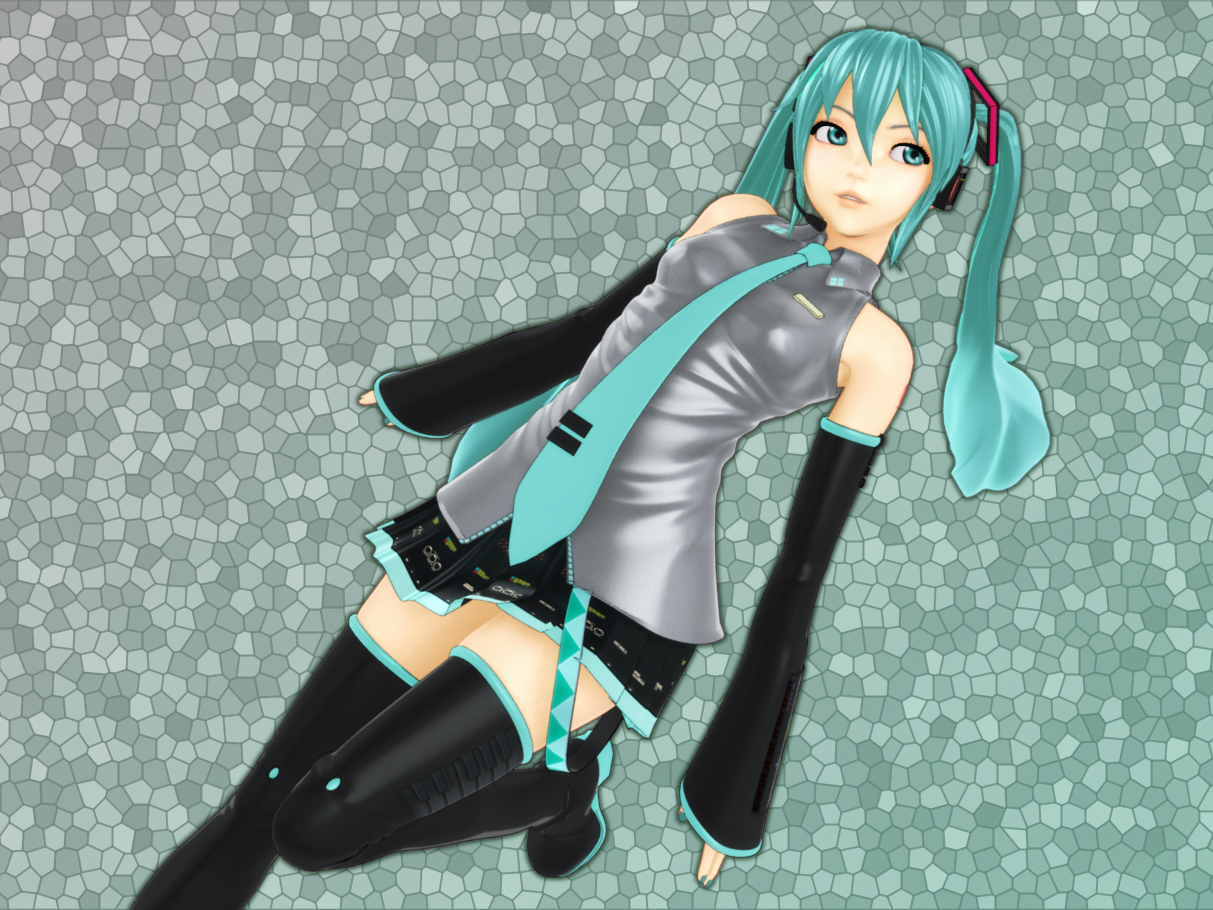 marimo (pixiv 516046), hatsune miku, vocaloid, bad id, bad pixiv id, aqua eyes, aqua hair, detached sleeves, solo, thighhighs, twintails, zettai ryouiki