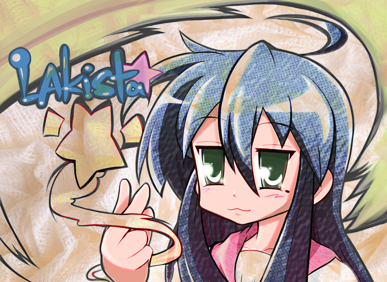 tanashi (mk2), izumi konata, lucky star, bad id, bad pixiv id, 00s, 1girl, ahoge, blue hair, female focus, green eyes, mole, mole under eye, school uniform, serafuku, solo