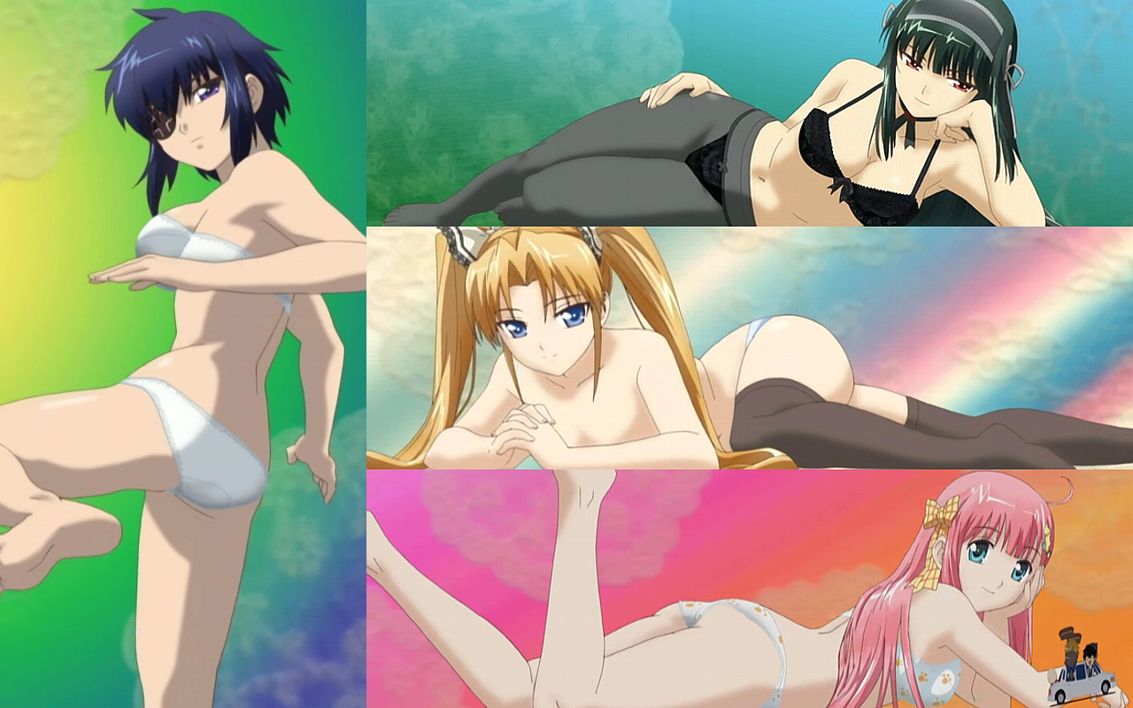 kuonji miyu, kuonji shinra, kuonji yume, natose, kimi ga aruji de shitsuji ga ore de, anime screenshot, stitched, third-party edit, 00s, barefoot, bra, feet, hairdressing, lingerie, no shoes, panties, panties under pantyhose, pantyhose, soles, thighhighs, underwear
