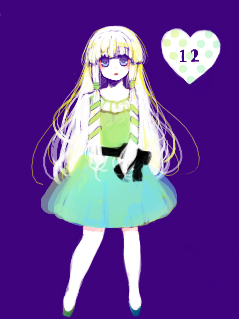 monica kruszewski, code geass, 00s, aged down, blonde hair, blush, child, dress, frills, green dress, hair ribbon, purple background, purple eyes, ribbon, simple background, solo