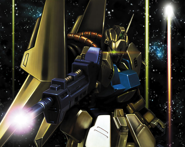 twinbell, hyaku shiki, gundam, zeta gundam, bad id, bad pixiv id, beam rifle, energy gun, gun, mecha, no humans, robot, solo, space, weapon