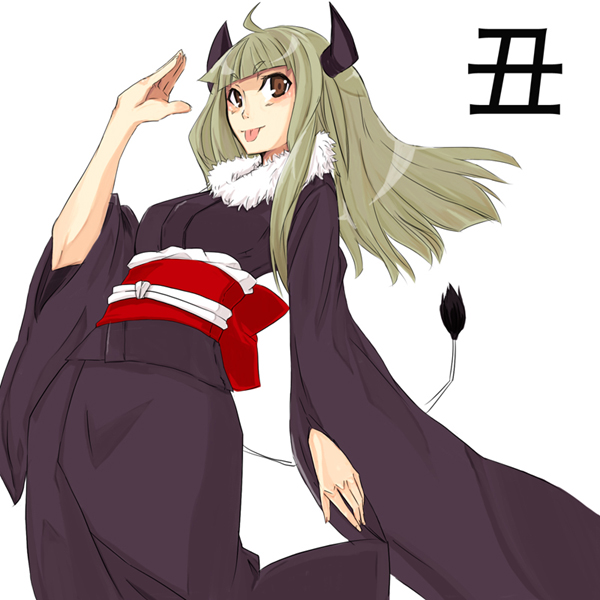 rage (rojiura), 1girl, angry, female focus, furious, horns, japanese clothes, kimono, solo, tongue