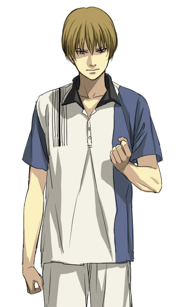 sakatsuki, hiyoshi wakashi, tennis no ouji-sama, bad id, bad pixiv id, 1boy, brown hair, gym uniform, male focus, short hair, solo