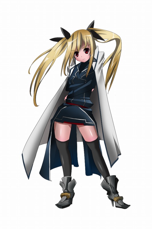 takahei, fate testarossa, fate testarossa (impulse form), lyrical nanoha, mahou shoujo lyrical nanoha, mahou shoujo lyrical nanoha strikers, uniform, 00s, cape, solo, thighhighs, twintails