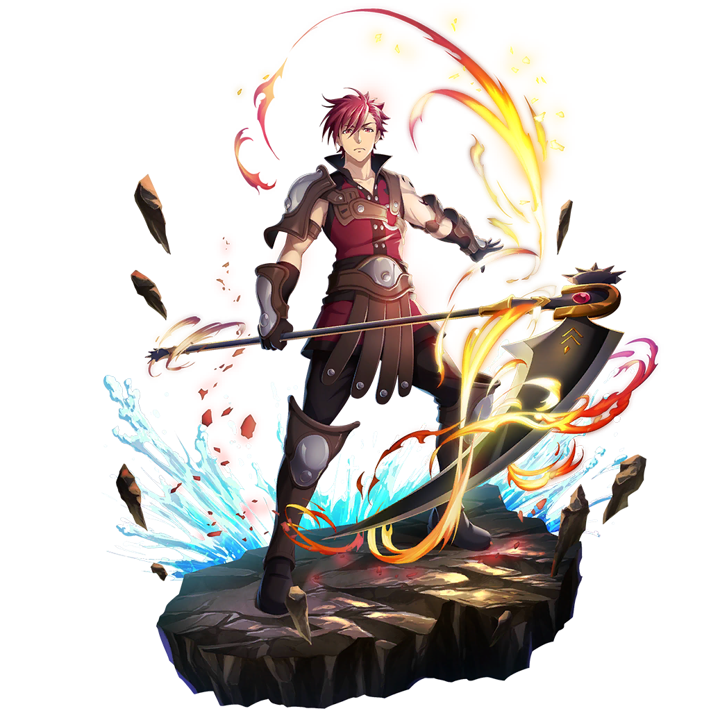 l'arc berg sickle, tate no yuusha no nariagari, tate no yuusha no nariagari rerise, artist request, game cg, official art, 1boy, arm tattoo, armor, aura, black gloves, black pants, black shirt, brown armor, brown gloves, closed mouth, elbow gloves, frown, full body, gloves, greaves, grey armor, hair between eyes, holding, holding scythe, leather loincloth, loincloth, looking at viewer, male focus, messy hair, on rock, panties, pants, pauldrons, poleyn, red eyes, red hair, red shirt, scythe, shin guards, shirt, short hair, shoulder armor, simple background, single pauldron, sleeveless, sleeveless shirt, solo, standing, straight-on, swept bangs, tattoo, transparent background, two-tone armor, two-tone shirt, underwear, v-shaped eyebrows, vassal scythe (demon dragon scythe) (tate no yuusha no nariagari), vassal scythe (tate no yuusha no nariagari), water, waves