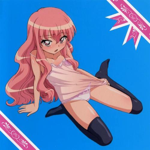 louise francoise le blanc de la valliere, zero no tsukaima, artist request, lowres, 00s, blush, camisole, kneeling, lingerie, panties, see-through clothes, solo, thighhighs, underwear