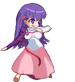 matou sakura, battle moon wars, fate/stay night, fate (series), animated, animated gif, lowres, 00s, 1girl, bouncing breasts, breasts, female focus, fighting stance, full body, long hair, medium breasts, official alternate costume, pixel art, purple eyes, purple hair, solo, standing, transparent background, wind