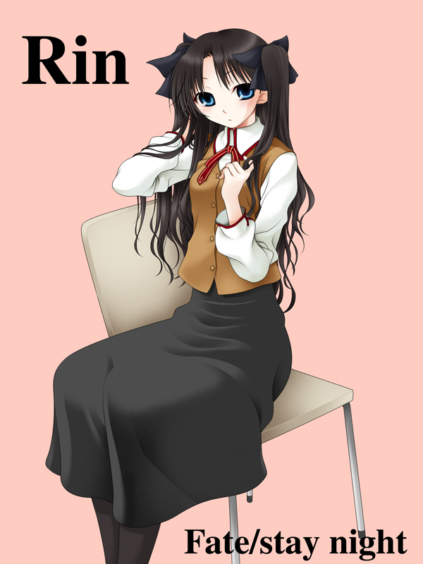 nimiya, tohsaka rin, fate/stay night, fate (series), 00s, 1girl, chair, female focus, homurabara academy school uniform, pantyhose, school uniform, sitting, solo, twintails, two side up