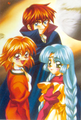 araizumi rui, canal vorfeed, kane blueriver, millennium feria nocturne, lost universe, lowres, 1990s (style), braid, cloak