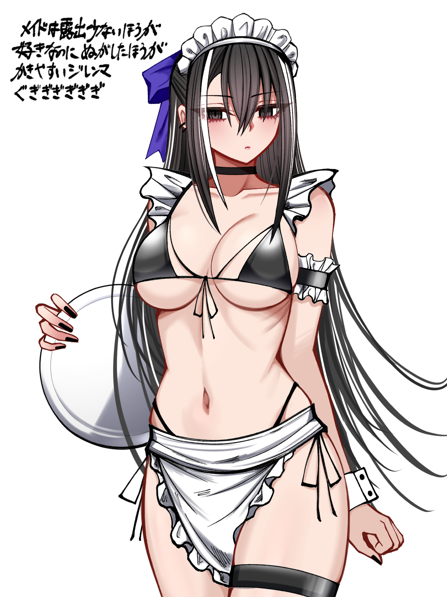 mcpc zamurai, kawakami gensai (fate), fate/grand order, fate (series), highres, 1girl, bare shoulders, bikini, blush, breasts, cleavage, kawakami gensai (second ascension) (fate), large breasts, long hair, looking at viewer, navel, solo, swimsuit, thighs