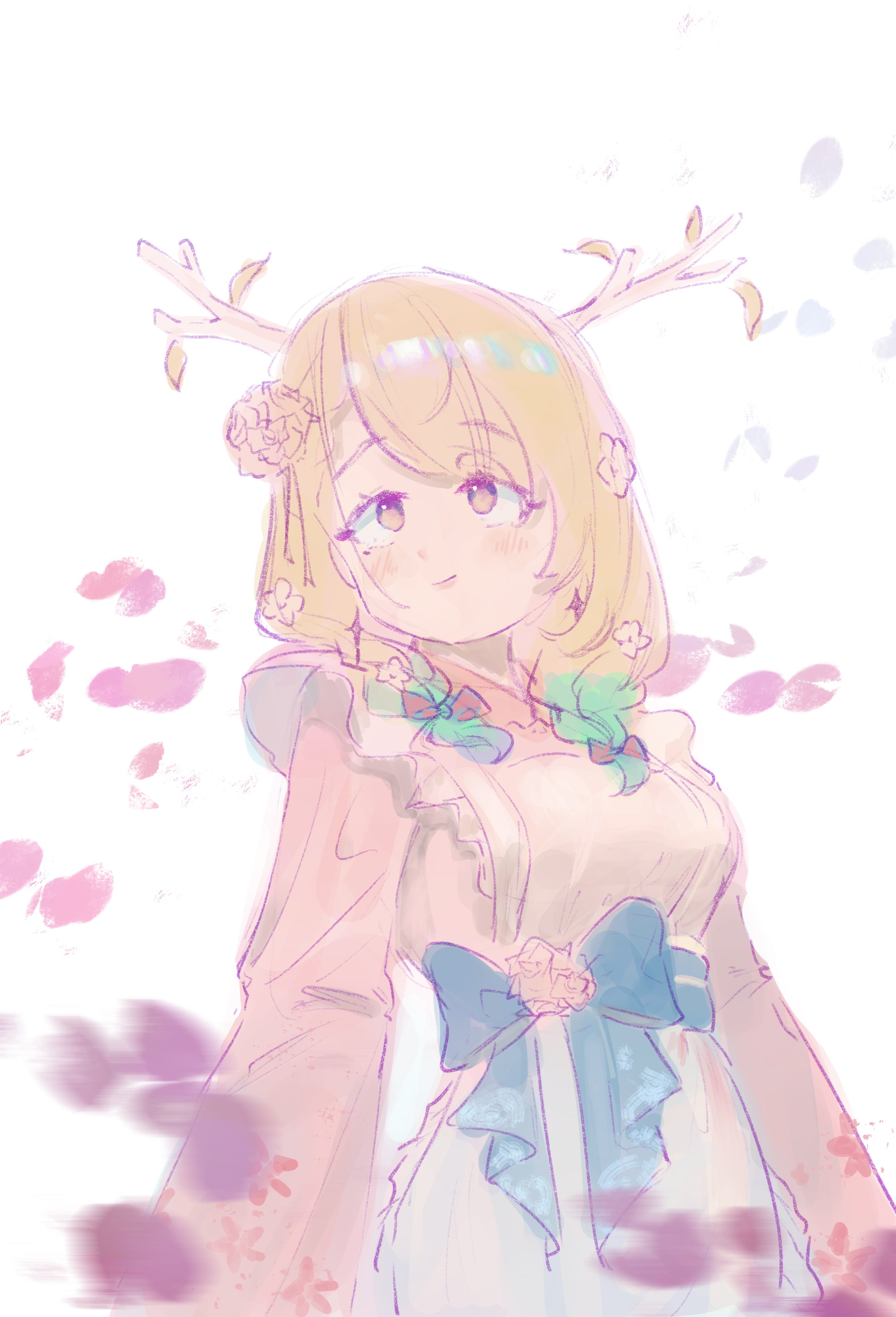 ceres fauna, hololive, hololive english, 1girl, antlers, bobsta01, dress, green eyes, grey hair, horns, virtual youtuber