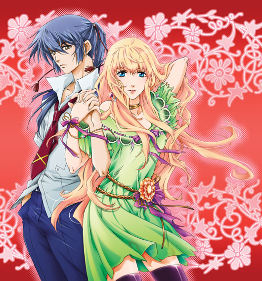 escape club, hiiragi yuki (escape club), saotome alto, sheryl nome, macross, macross frontier, 00s, 1boy, 1girl, blonde hair, couple, hetero, holding hands, long hair, thighhighs