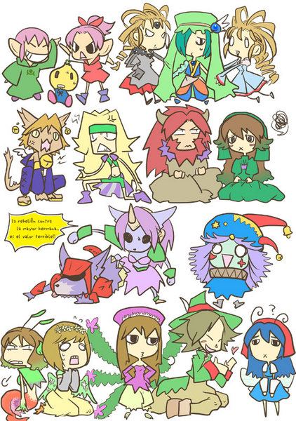 akuta (shirokuma pastel), irwin (lom), elazul, elle (lom), flameshe, lady pearl, lisa (lom), sierra (lom), .hack//, legend of mana, seiken densetsu, bad id, bad pixiv id, image sample, md5 mismatch, pixiv sample, resized, 5boys, 6+girls, blonde hair, brown hair, bud, gem, gilbert, mermaid, monster girl, multiple boys, multiple girls, parody, pearl (gemstone), wings