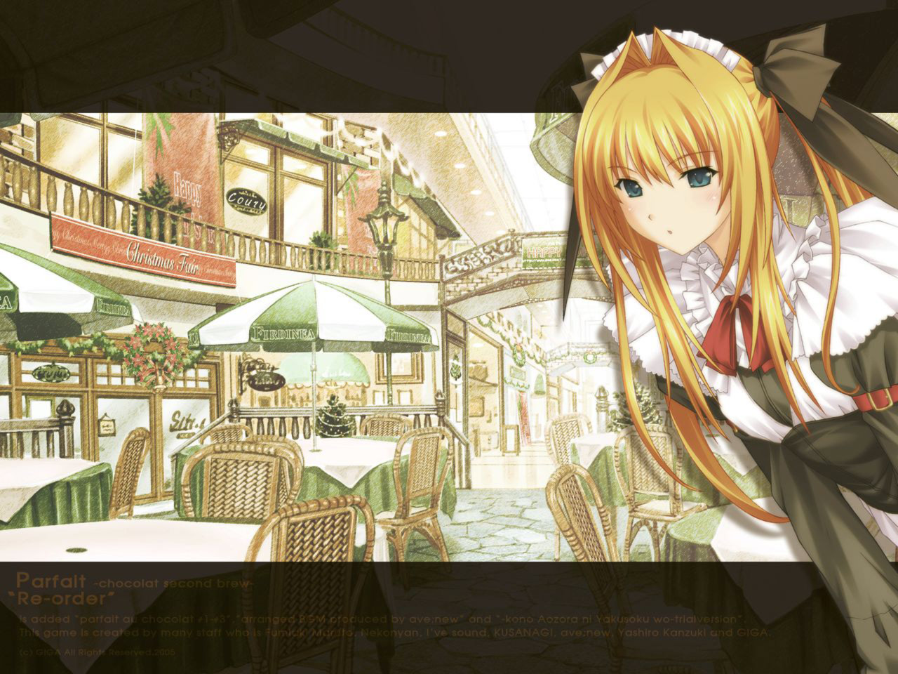 nekonyan, katori rea, parfait chocolat second brew, tagme, blonde hair, blue eyes, solo, waitress