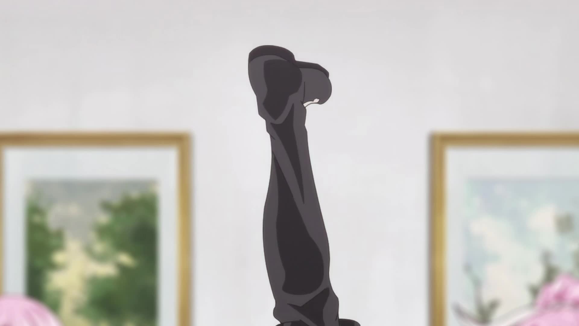 liz smart, sitri smart, tino shade, nageki no bourei wa intaishitai, animated, anime screenshot, highres, sound, tagme, video, 3girls, ass, black gloves, black hair, black romper, black shorts, black thighhighs, dark-skinned female, dark skin, elbow gloves, flexible, gloves, hair ribbon, leg up, medium hair, multiple girls, pink hair, red ribbon, ribbon, romper, shirt, shorts, spread legs, thick thighs, thighhighs, thighs, white shirt, wide spread legs