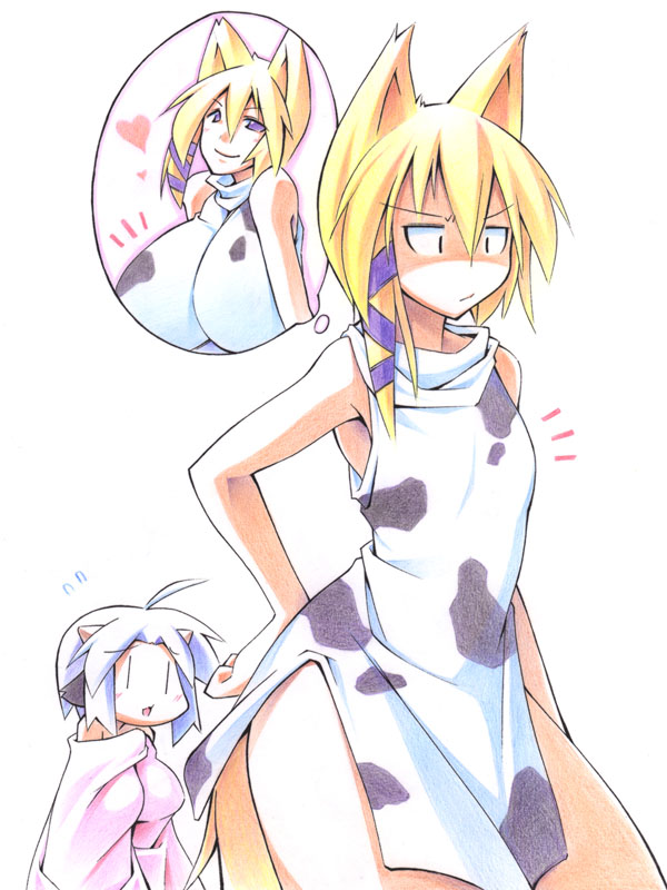 uccow, original, bad id, bad pixiv id, blonde hair, breasts, hand on own hip, hip focus, huge breasts, imagining, | |