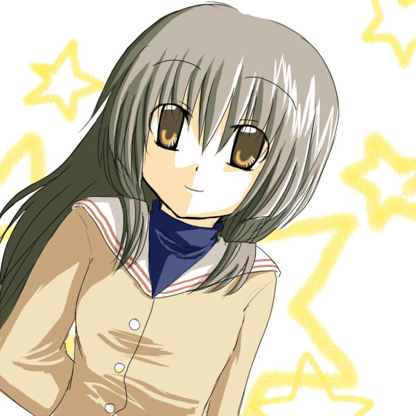 mashiro (pixiv35719), ibuki fuuko, clannad, 00s, brown eyes, brown hair, long hair, school uniform, solo