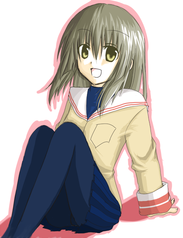 mashiro (pixiv35719), ibuki fuuko, clannad, 00s, 1girl, brown eyes, brown hair, female focus, long hair, panties, panties under pantyhose, pantyhose, pantyshot, school uniform, solo, underwear