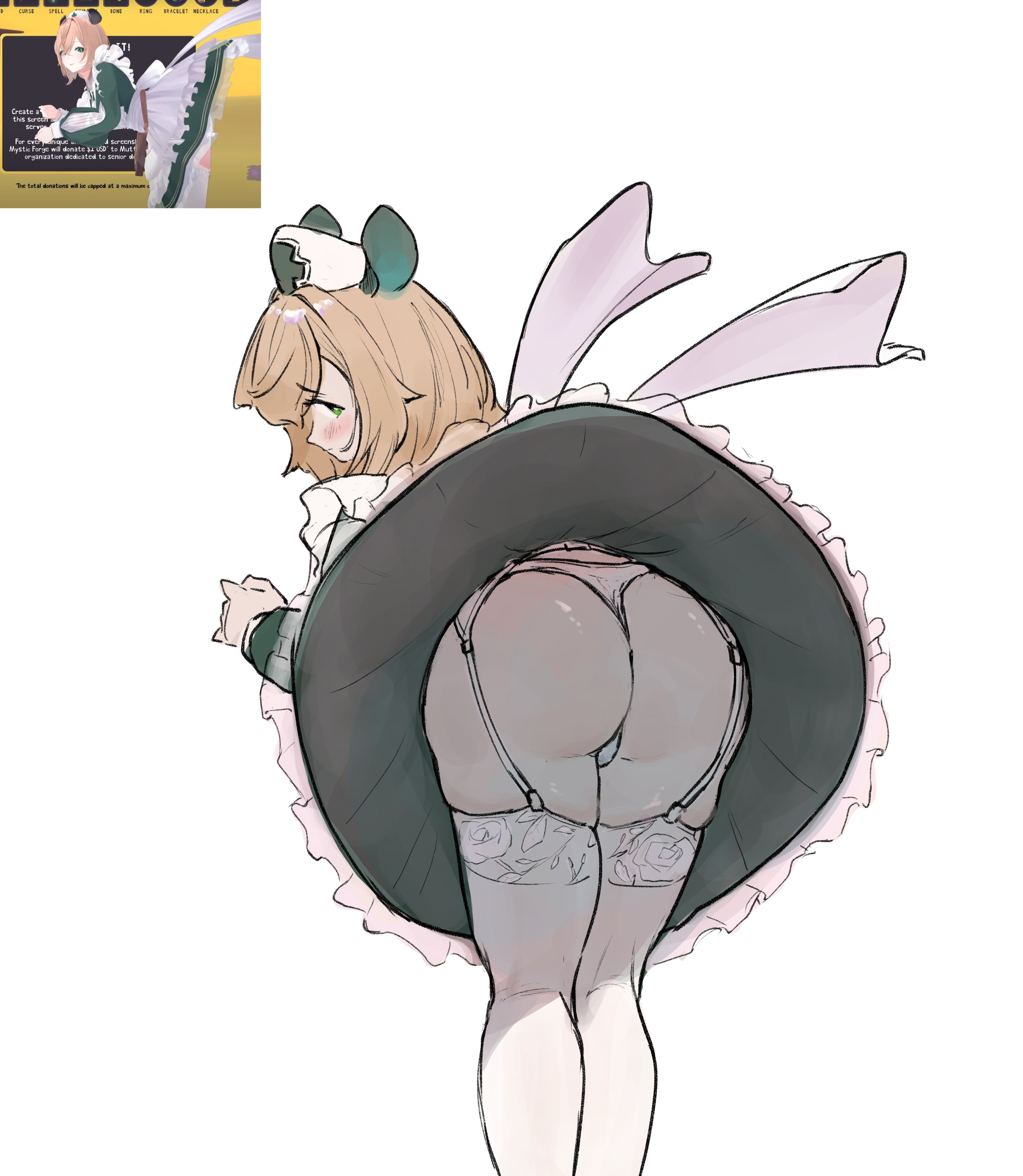 bobsta01, nimi nightmare, indie virtual youtuber, ass, blonde hair, garter straps, green hair, hat, nurse cap, panties, skindentation, thighs, underwear, virtual youtuber, white panties