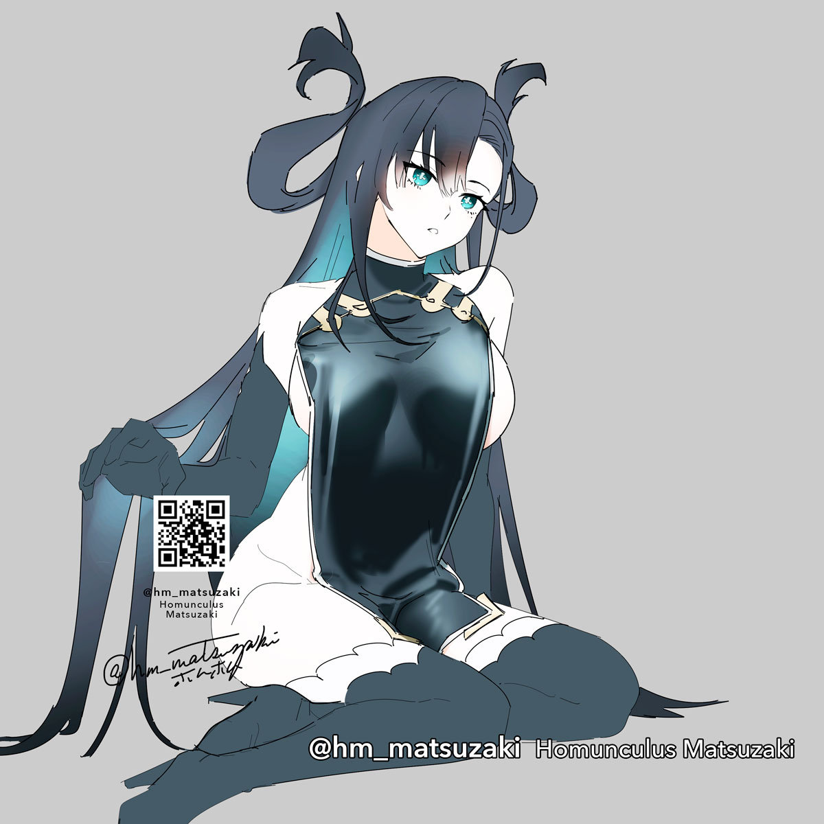 kuniruri natsuki, nue no onmyouji, 1girl, black hair, breasts, large breasts, long hair, sideboob, solo