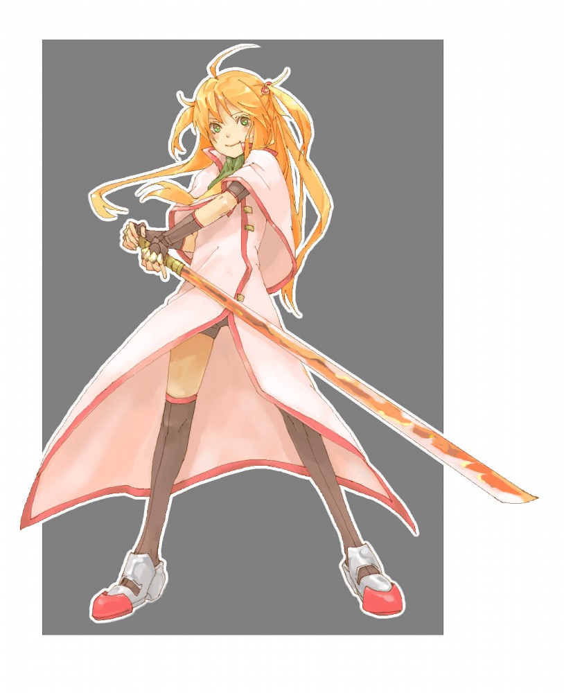 inu (wankosan), arisa bunnings, burning arisa, lyrical nanoha, mahou shoujo lyrical nanoha, mahou shoujo lyrical nanoha a's, bad id, bad pixiv id, 00s, blonde hair, gloves, solo, sword, thighhighs, weapon