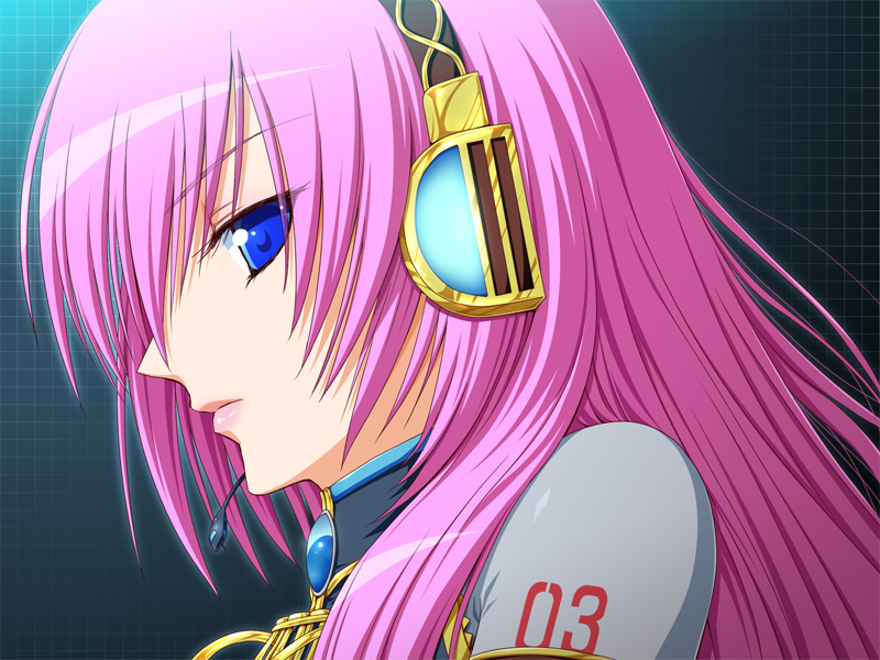 xai, megurine luka, vocaloid, blue eyes, close-up, headset, pink hair, profile, solo