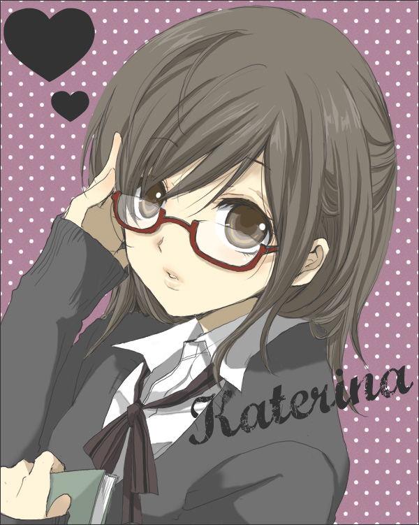 ogura, bad id, bad pixiv id, 1girl, brown eyes, brown hair, female focus, glasses, looking at viewer, short hair, solo, upper body