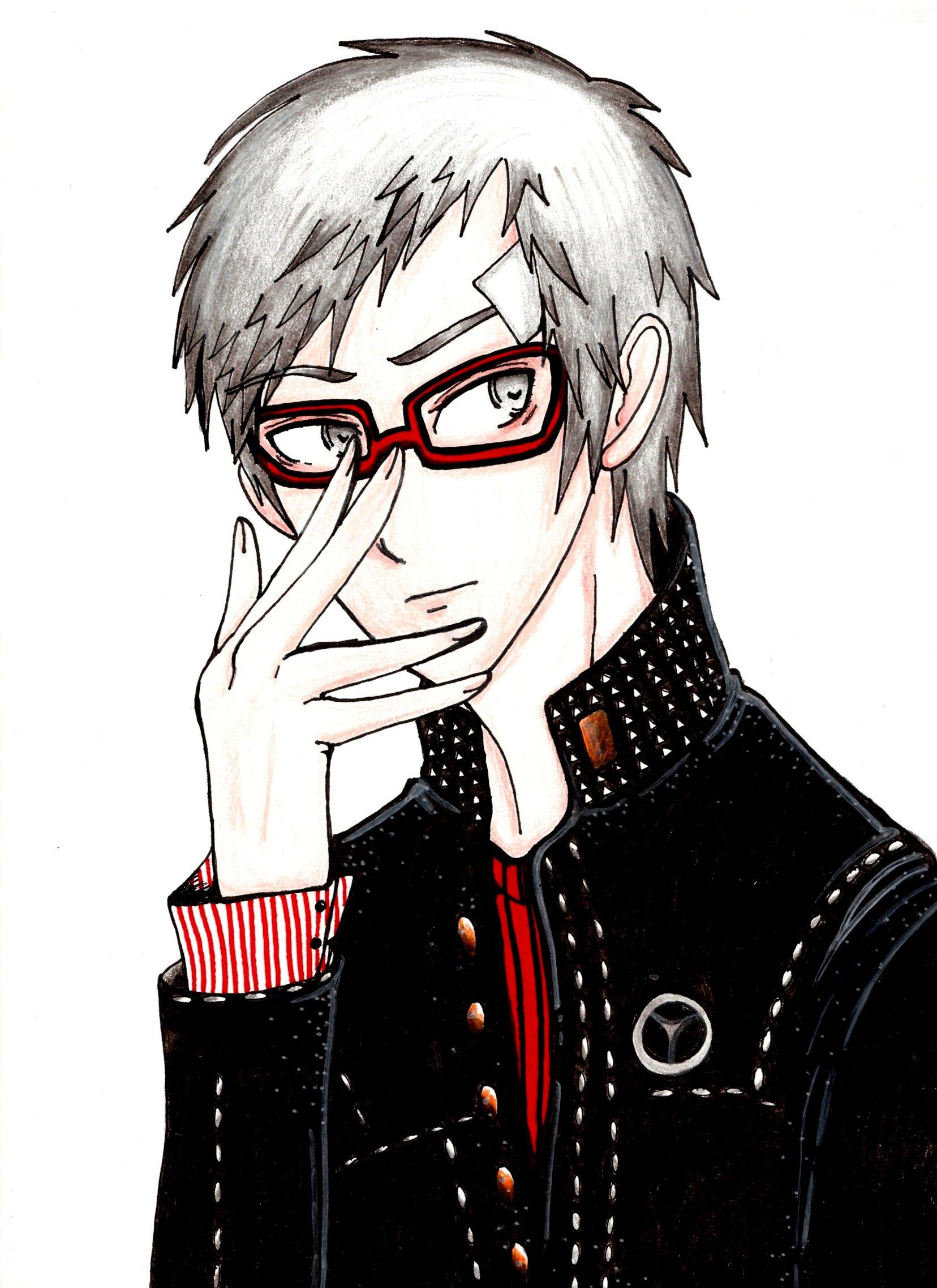 sanada akihiko, atlus, persona, clothes, highres, glasses, male focus