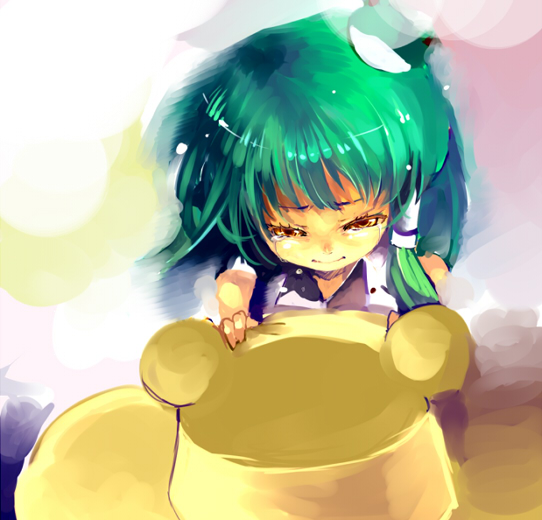 cis (carcharias), kochiya sanae, touhou, bad id, bad pixiv id, 1girl, female focus, green hair, hat, short hair, solo, tears