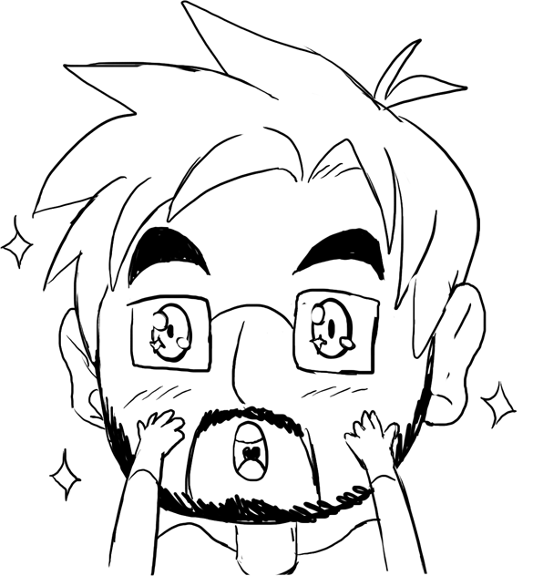 drawfag, teevo, beard, blush, facial hair, glasses, hands on own face, open mouth, self-portrait, short hair, sparkle